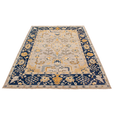 Tapis Oushak moderne gris clair noué à la main de conception unique 12 pi 0 po x 15 pi 3 po