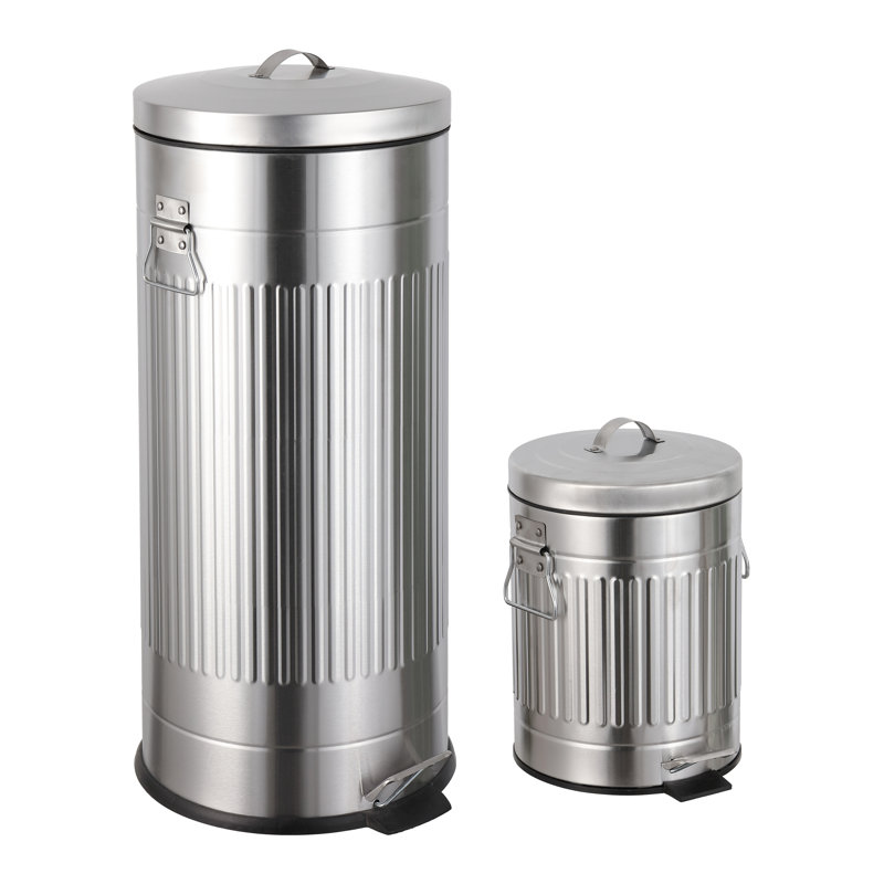 Poubelle à pédale Theo Retro 8 gallons avec couvercle à fermeture en douceur et mini poubelle gratuite, argent platine