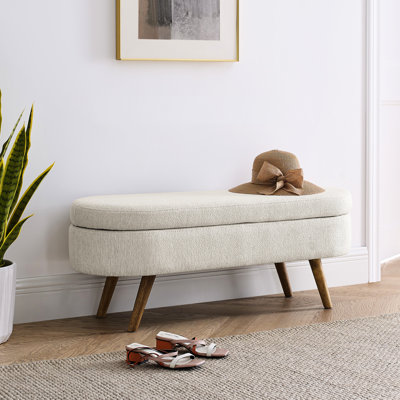 Beige Oval Storage Bench With Reliable Rubber Wood Framework - Adds Visual Interest Dependable Legs A Touch Of Class
