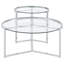 Table basse gigogne ronde en métal chromé, 2 pièces, plateau en verre