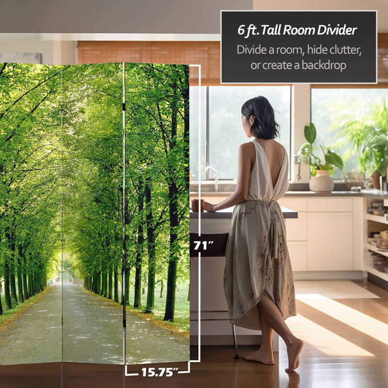 70.88" x 63" Double Sided Path of Life 4 Panel Room Divider, 71" H x 63" W x 1 "D
