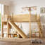 Lit mezzanine double avec tablettes de rangement et armoire, lit mezzanine pour enfants en bois massif avec échelle et échelle détachables, naturel-1735489244-1735489245
