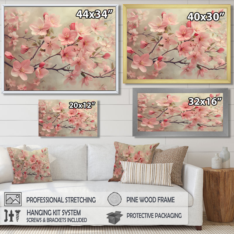 Rose et rose, pomme, fleurs du printemps II, Cadre doré flottant, bois massif, H 34 po x l 44 po