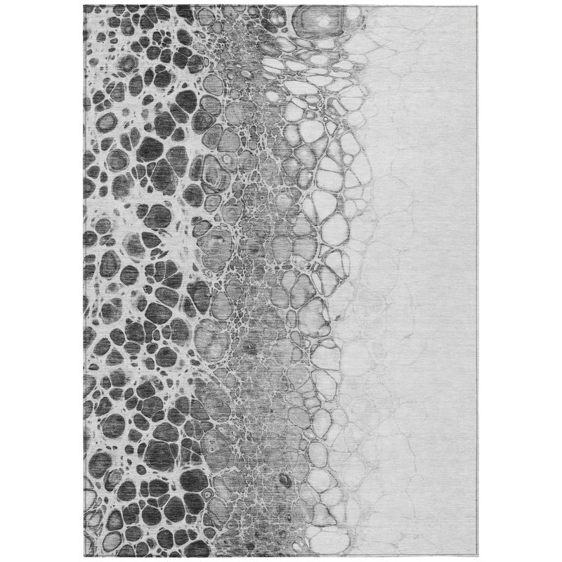 Tapis extérieur lavable abstrait gris argenté et gris anthracite 3 pi x 5 pi