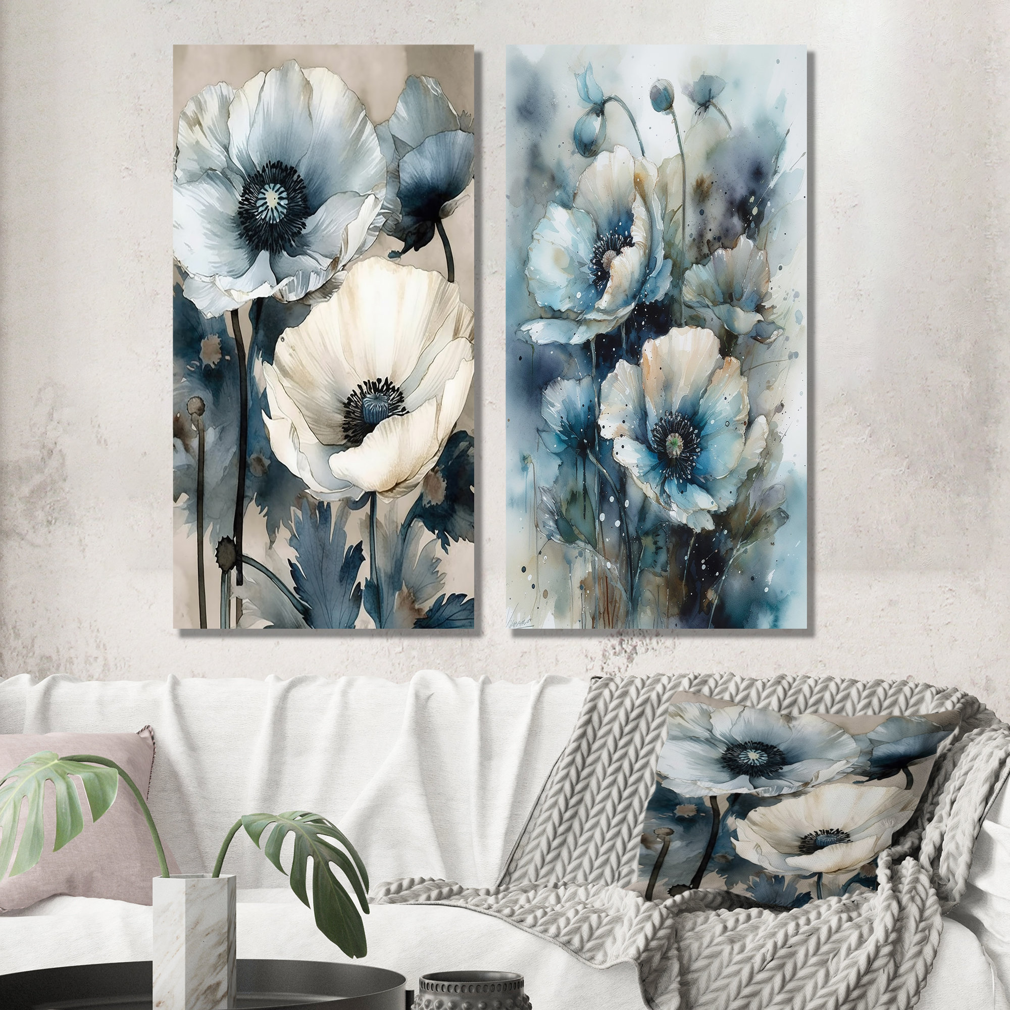 Spring Poppies II By Susan Pepe - Mirrored Frame Wall Art - Light Blue