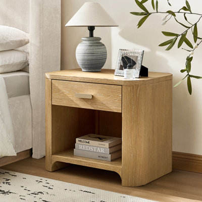 Waynesville Modern 28"W 1 Drawer Fully Assembled Oak Wood Nightstand with Built-In Powerstation and USB