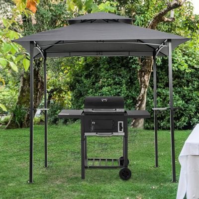 Remplacement de pavillon de jardin de 8 pi x 5 pi - Toile de tente à deux niveaux pour barbecue, tissu gris hydrofuge pour utilisation de patio, housse de pavillon protégée, installation facile