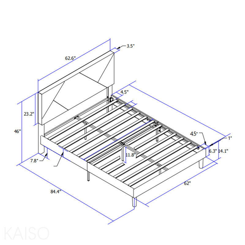 Queen Size Modern Upholstered Platform Bed Frame with Geometric Headboard, No Box Spring Needed