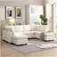 Canapé beige en chenille à accoudoirs carrés