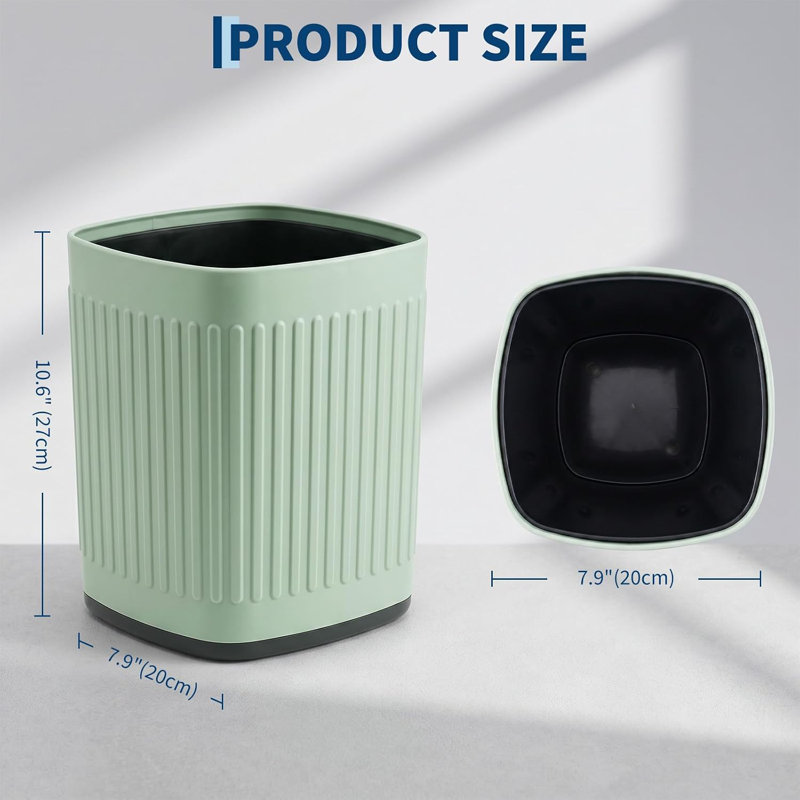 Poubelle de salle de bain en métal 1,8 gal, imperméable, base antidérapante, toit ouvert, vert, Vert