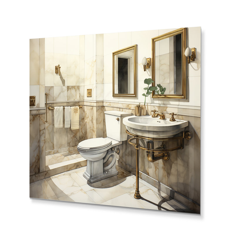 Toilette élégante et moderne - impression d'art mural en métal pour le bain et la lessive, H 16 po x l 16 po x P 1 po