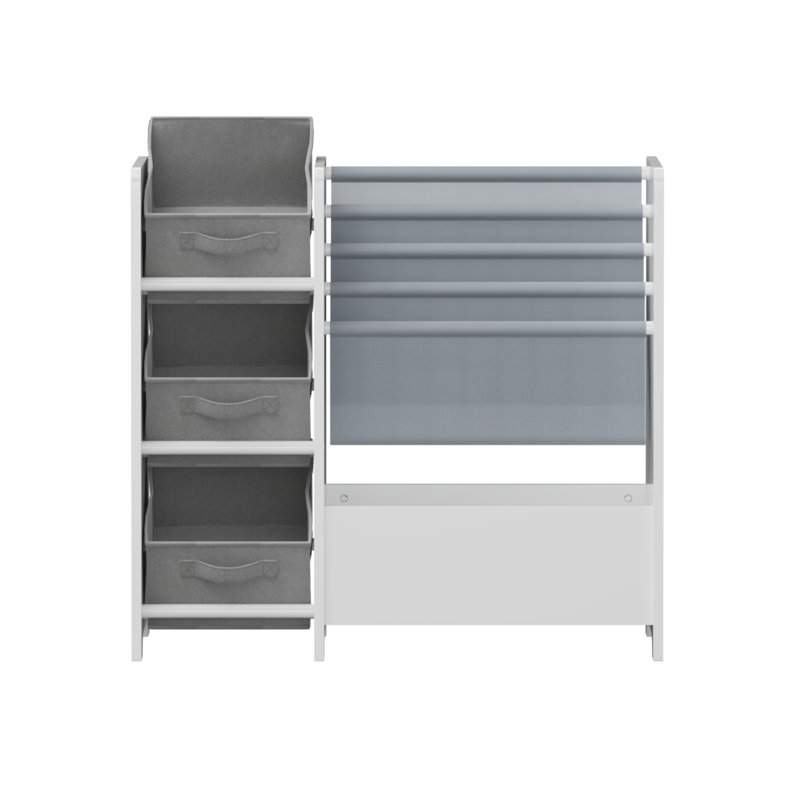 Organisateur de rangement pour enfants et bibliothèque de jouets pour enfants, étagère multifonctionnelle à 4 niveaux avec 3 tiroirs en tissu pliables pour chambre d'enfant