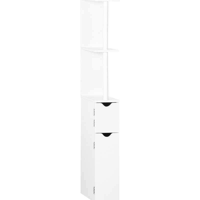 White Freestanding Bathroom Cabinet, 2 Open Shelves And Door Cabinets, Added Storage In Bathroom, Particle Board, - Tipping Strap, Maximize Unused Corners, 6" W X 11.72" D 46.5" H, Easy To Maintain
