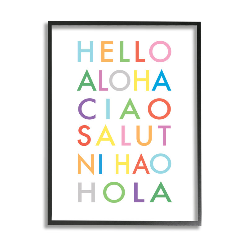 Hello Phrases - Textual Art, 30" H x 24" W x 1.5" D, Midnight Black Framed Giclee