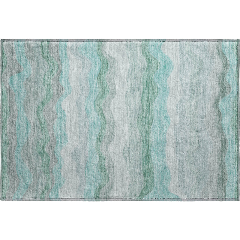 Premium Machine Washable Mayfield AMF2397 Striped Rug, 1'8" x 2'6", Teal