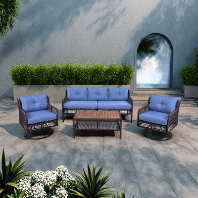 Ensemble de conversation pour 5 personnes avec chaises pivotantes et coussins