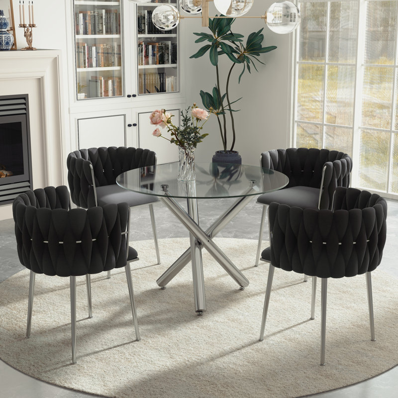 Ensemble de salle à manger Raykwan, H 29,5 po x L 39,37 po x l 39,37 po, Noir, Argent