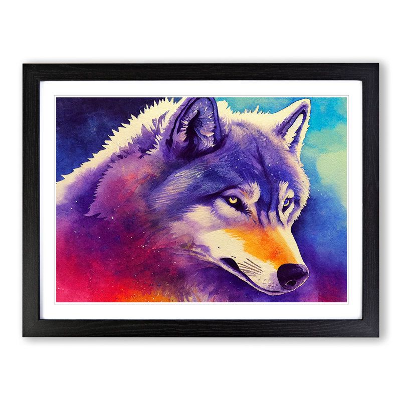 Watercolour Wolf Vol.2 Abstract - Single Picture Frame Print, Black, 46cm H x 64cm W