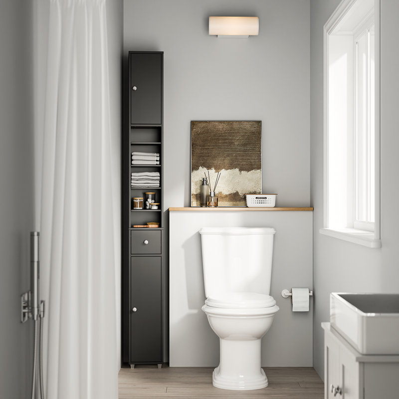 Armoire de rangement étroite pour salle de bain avec 2 portes, 1 tiroir, noir