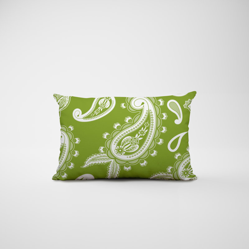 Paisley Outdoor Reversible Throw Pillow, Chartreuse