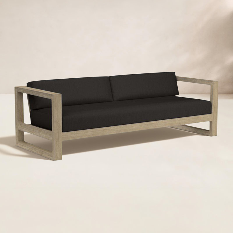 Coastal Teak Patio Sofa with Sunbrella Cushions, Spectrum Carbon Sunbrella® Plainweave
