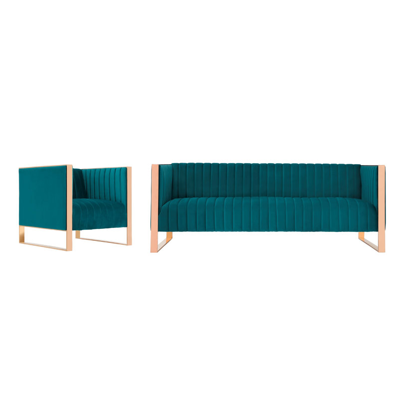 Trillium 2 - Piece Velvet Living Room Set, Teal Velvet