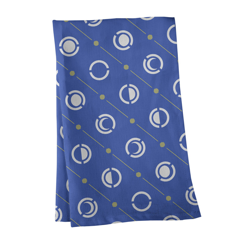 Torchon Moon phases, Bleu/jaune, Croisé en coton