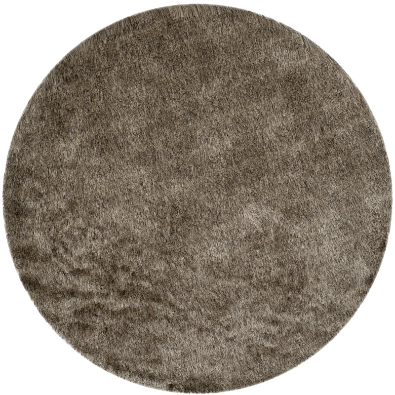 Tapis performance à poil long touffeté à la main de couleur unie Cimah, Rond 3 pi