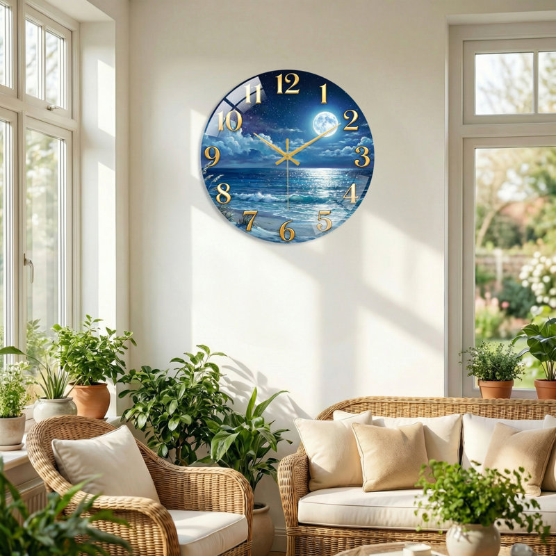 Horloge murale de 23,6 po Night Ocean, 60 x 60 cm (23,6 x 23,6 pouces)