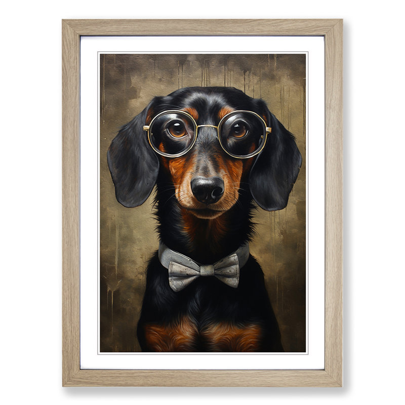 Dachshund with Glasses Painting - Framed Print