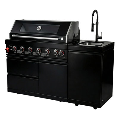 Barbecue de cuisine extérieur de 82 pouces avec 6 brûleurs, 85000, fabrication en acier inoxydable et grille de réchaud au gaz pour porte de brûleur, lumières halogènes, plateau à graisse facile à nettoyer