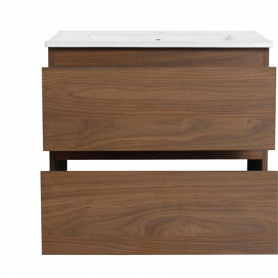24-inch Wall-Mounted Bathroom Sink with Ceramic Bowl, 2 Drawers