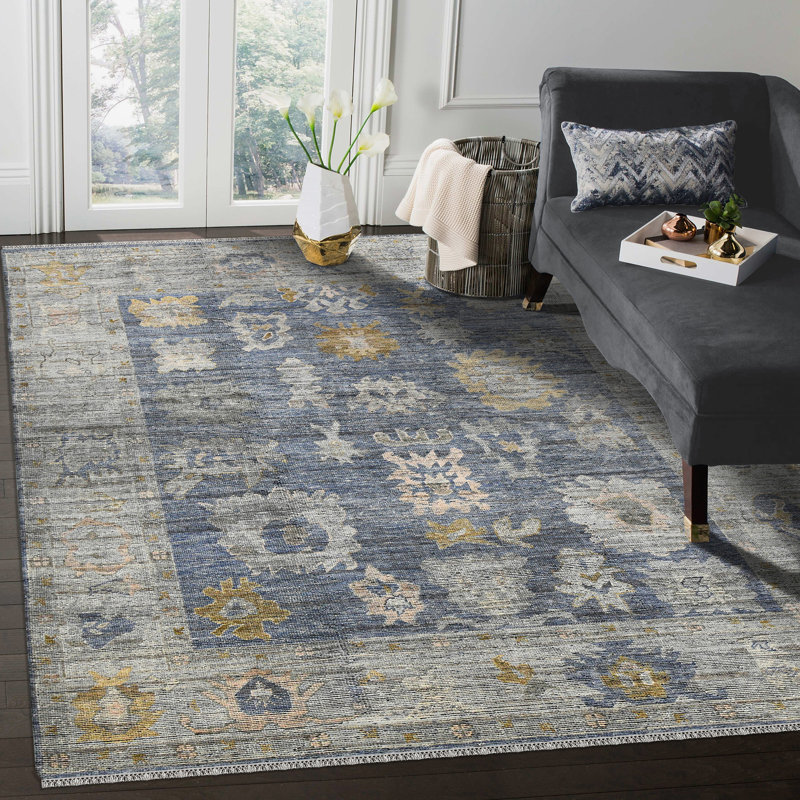 Jwell Hand Knotted Wool Geometric Area Rug, Rectangle 9' x 12'