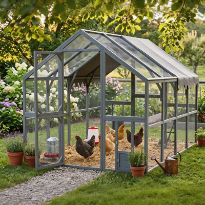 Large Wooden Outdoor Chicken Coop 110" Large Hen Run House, Chicken Run Upgrade Waterproof Cover