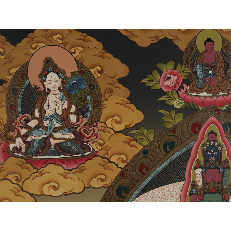 Avalokiteshvara (Thangka sans brocart) | Or pur 24 carats avec peinture acrylique