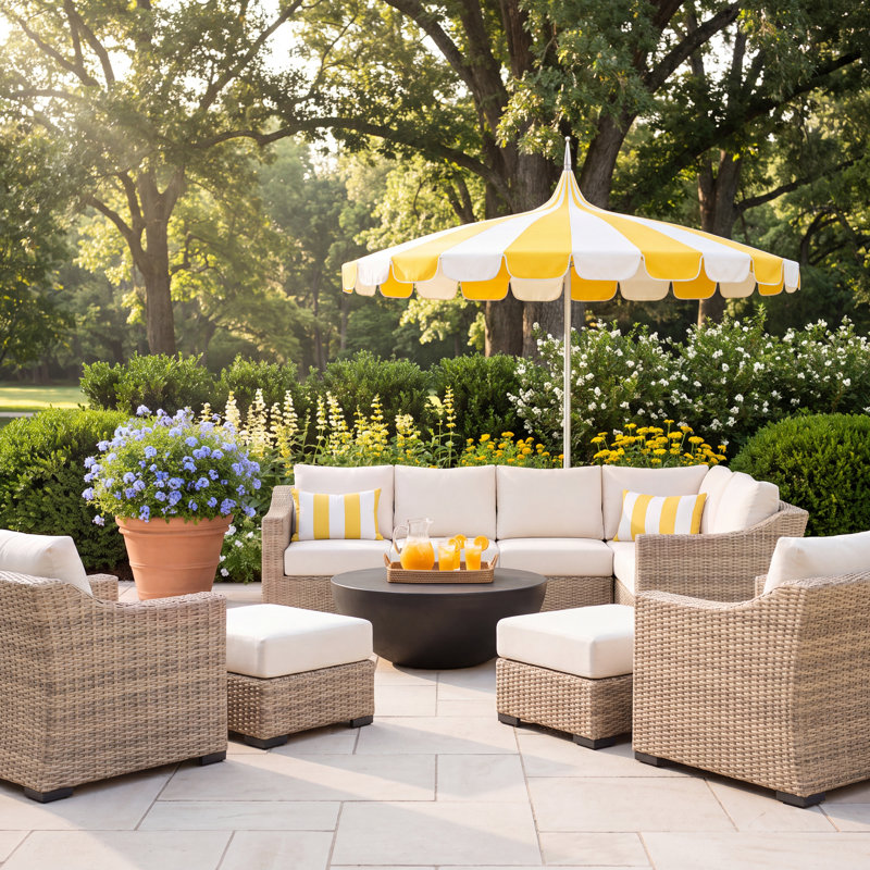 Eloisa Wicker 10 - Person Patio Conversation Set with Cushions, Tan