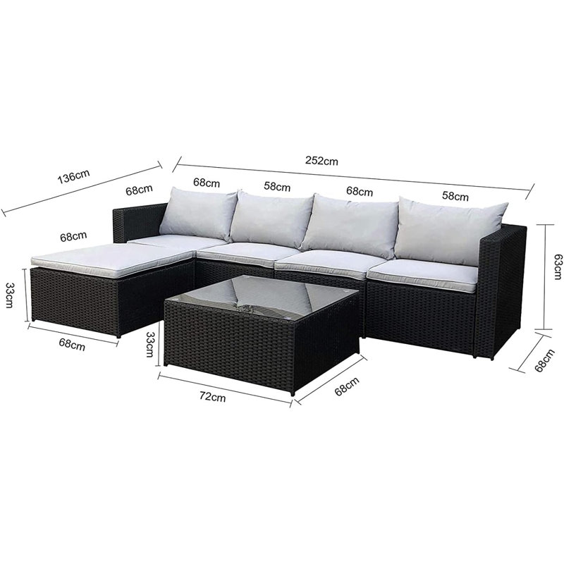 Miami 5 - Person Garden Lounge Set with Cushions, Cream/Brown