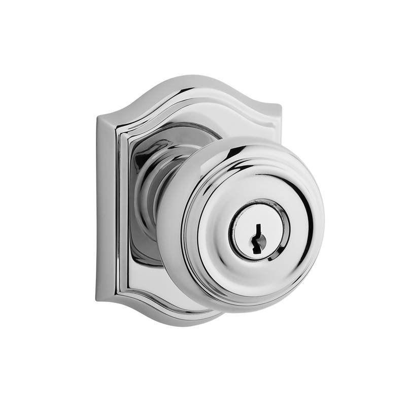 Traditional Keyed Door Knob with Traditional Arch Rose, Polished Chrome, Yes, Keyed Alike