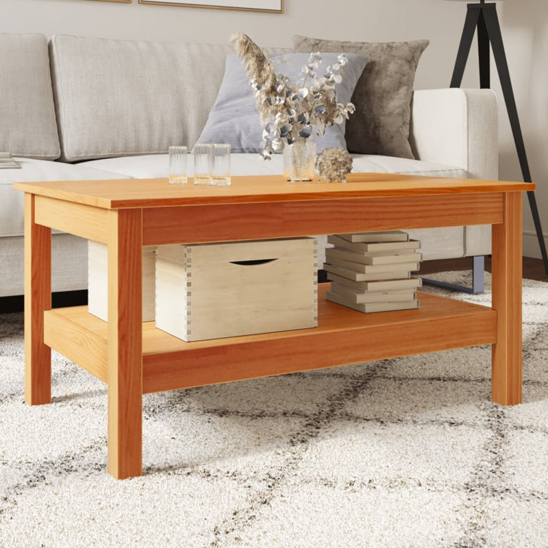 Kayliyah Solid Wood Four Leg Coffee Table, 40cm H x 100cm W x 100cm D, Wax Brown