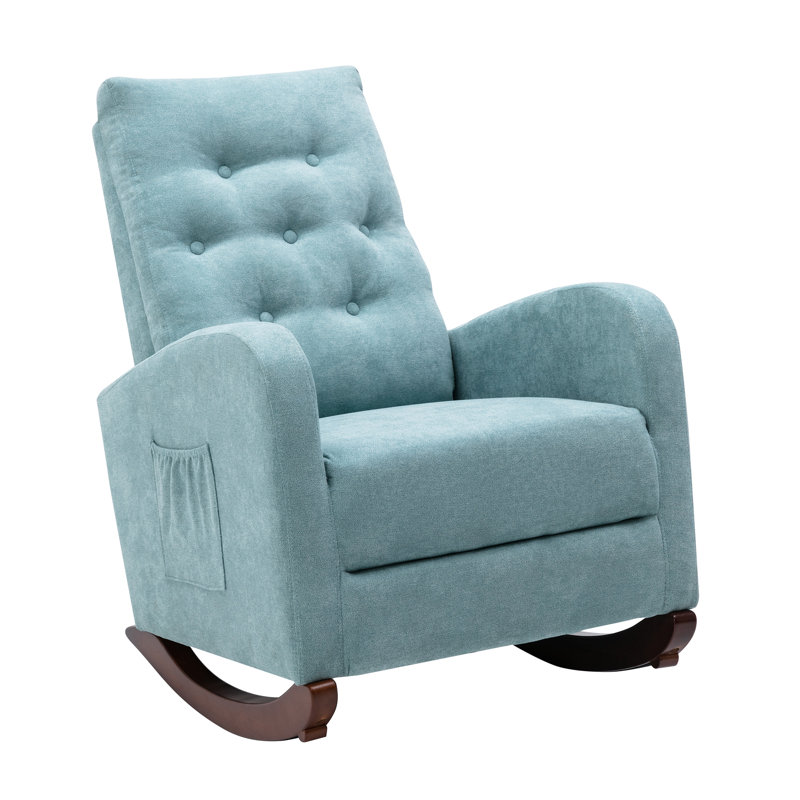 Gunde Mid-Century Solid Wood High Back Rocking Chair, Blue