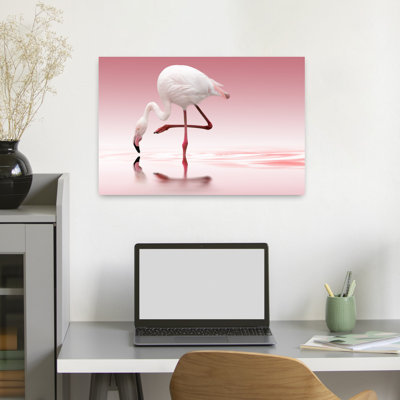 Pink Flamingo Reflection Delicate Elegant Modern Bird Flamingo Nature Wildlife Wall Art