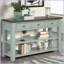 Table basse en bois de pin massif avec 3 tiroirs 2 tablettes - bleu rétro & amp; Brun, style rétro moderne, assemblage facile-159006583
