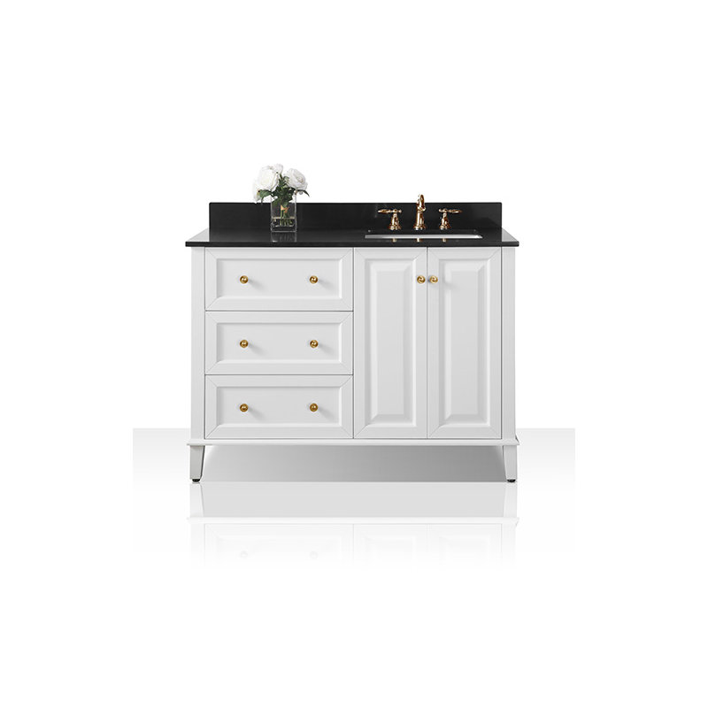Hannah 48'' W Single Vanity, White, Right, Oak/Brushed Gold