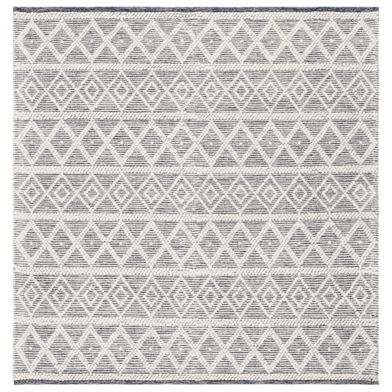 Tapis ivoire / bleu marine tissé à la main Jacques Southwestern, Carré 6 pi