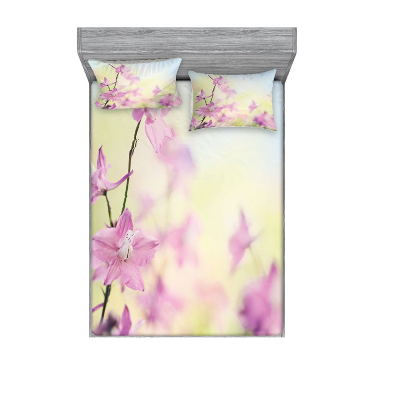 Microfiber Floral Sheet Set, Queen Sheet Set with Fitted Sheet