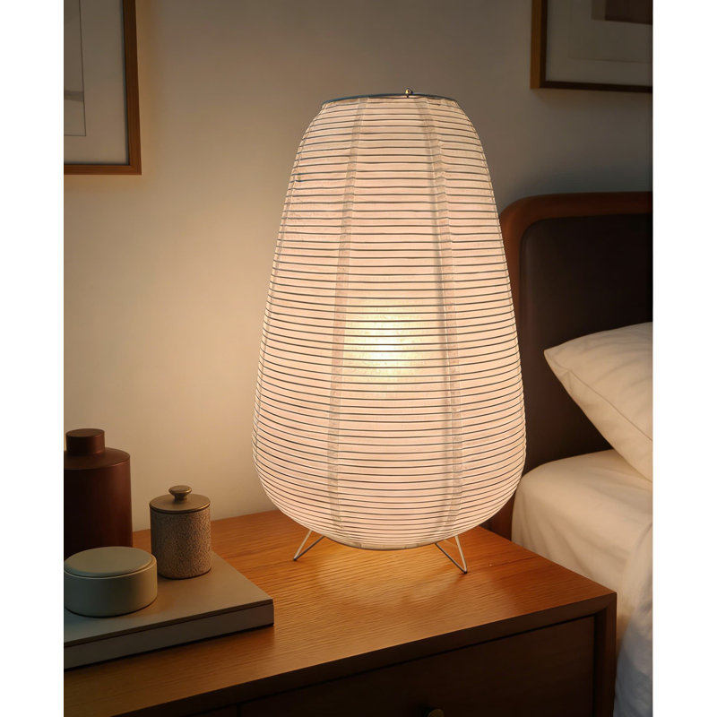 Lampe de table japonaise en papier de riz, lampe de chevet de style Wabi-Sabi avec éclairage ambiant doux pour la chambre à coucher, le bureau ou la décoration de bureau