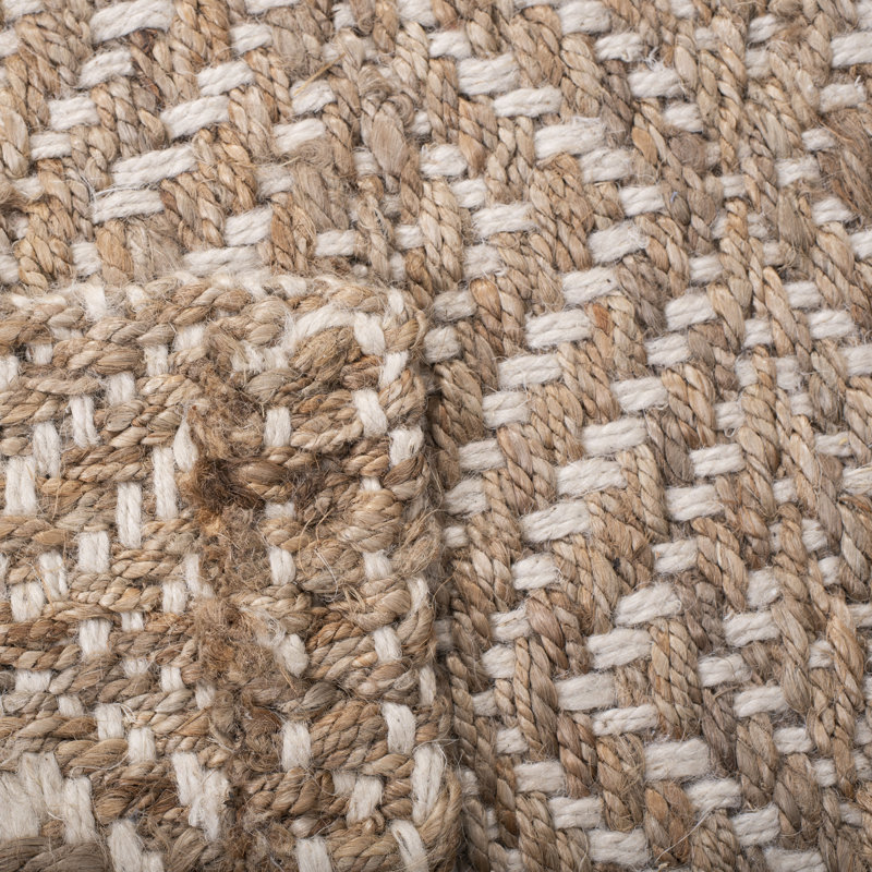 Hand-Woven Natural Jute and Ivory Geometric Area Rug, 3' x 5'