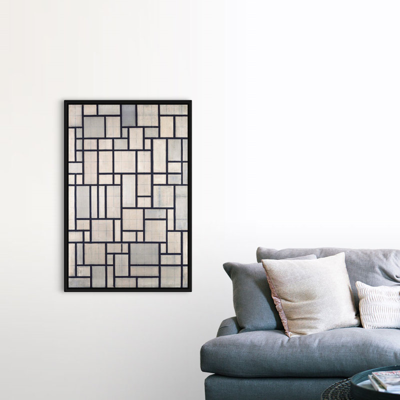 "Composition with Grid 2" par Piet Mondrian - reproduction d'art sur toile, H 50 po x l 34 po x P 1,75 po, Cadre noir