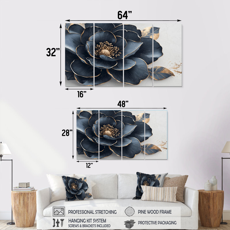 Ensemble de décorations murales bleues et rose foncé doré doré III, H 28 po x l 48 po