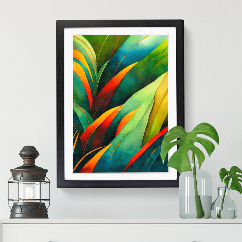 Watercolour Jungle Leaves - Single Picture Frame Print, 64cm H x 46cm W x 2cm D, Black